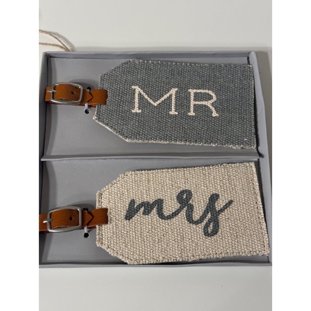 Mud Pie Mr. & Mrs. luggage tags Dhurrie wedding shower engagement honeymoon gift